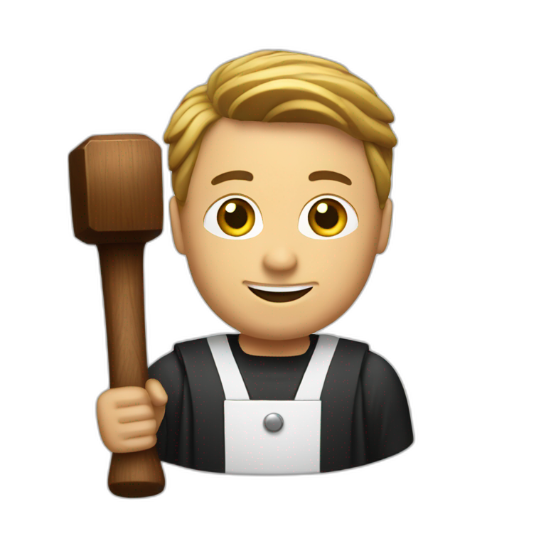 male judge holding a small woodden hammer emoji