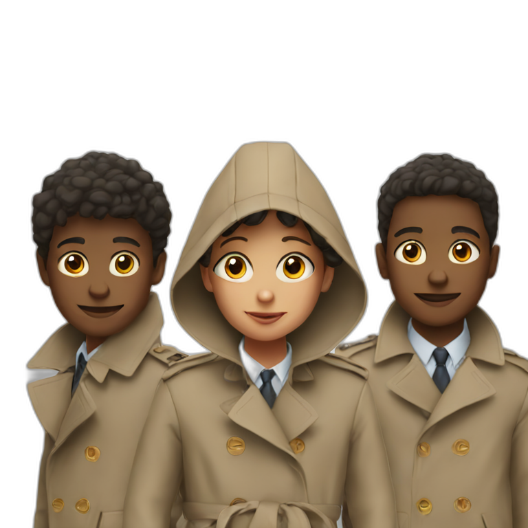 Three kids in a trench coat emoji