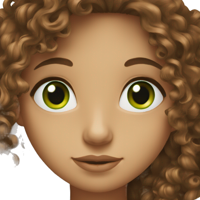 long brown curly hair girl with green eyes emoji