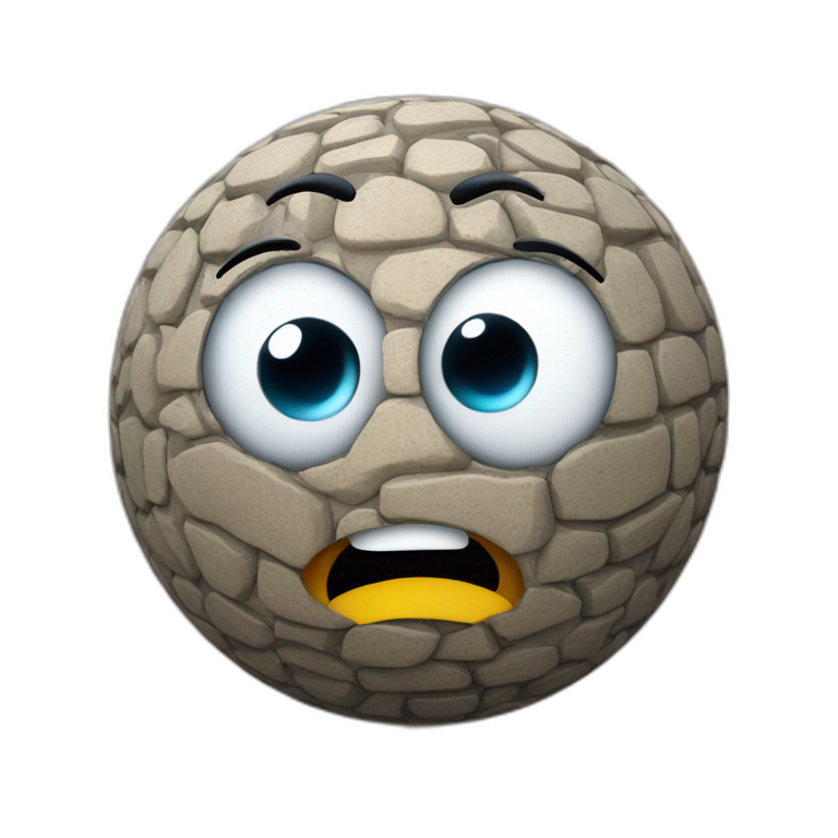 3d sphere with a cartoon cobblestone texture with big thoughtful eyes emoji