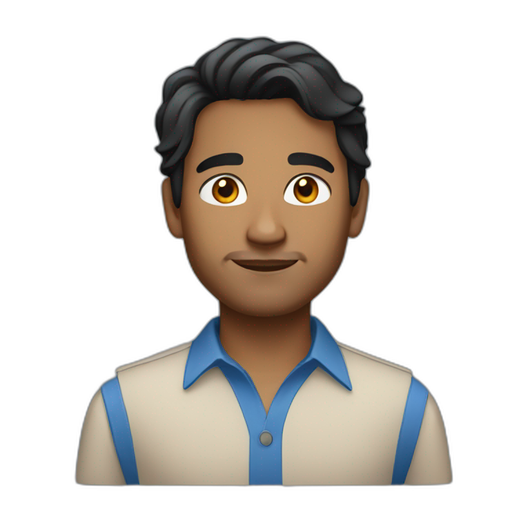 indian with light brown skin blue shirt and black slightly wavy hair emoji