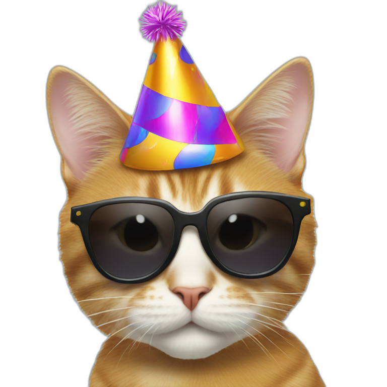 Cat with sunglasses and a party hat emoji