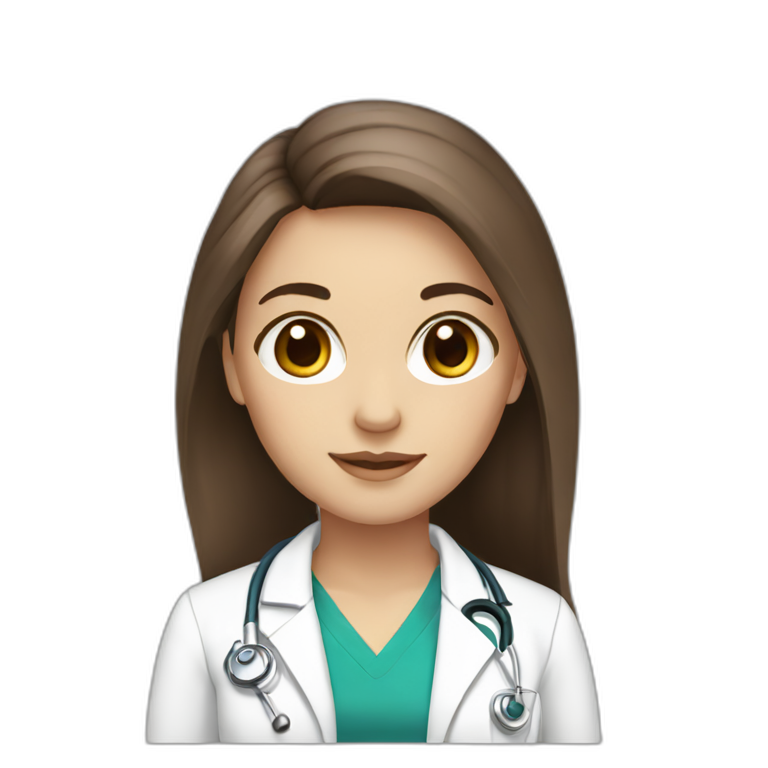 Girl white skin brown hair brown eyes doctor emoji