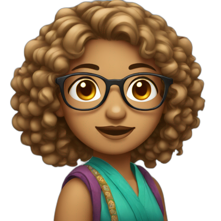 Indian girl wearing specs fair complexion with moderately curly hair emoji