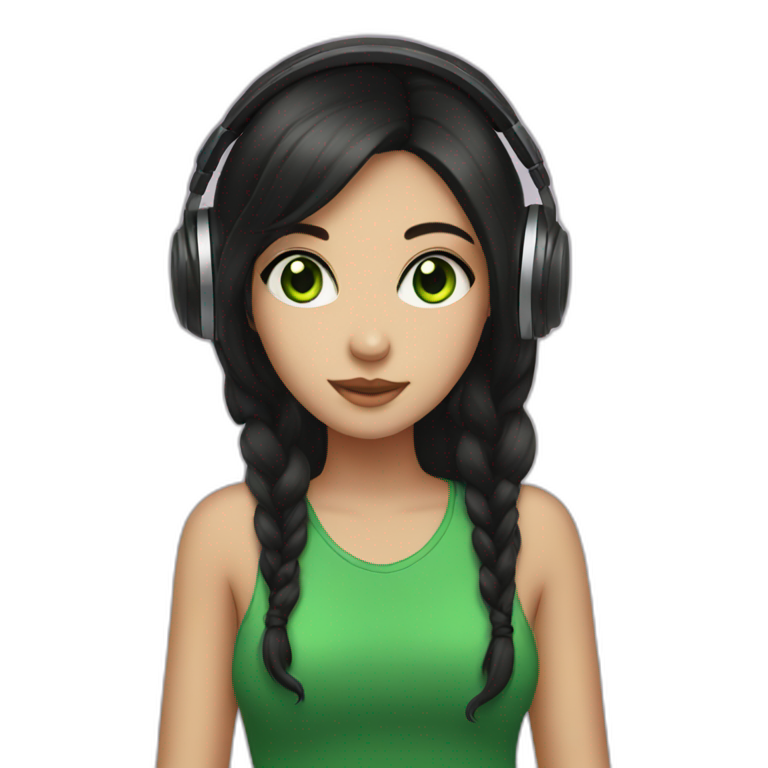 girl with dark hair and green eyes listen to music emoji