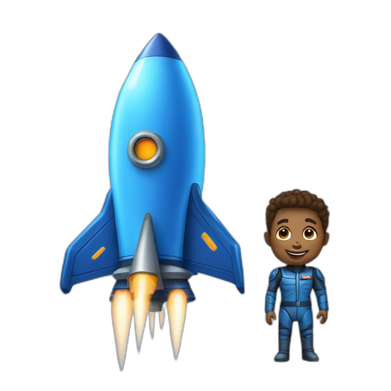 Blue rocket ship and space cadet emoji