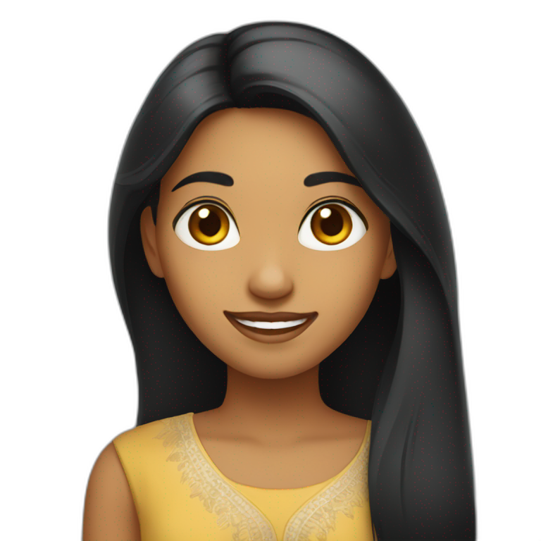 Indian-girl-with-long-black-hair-and-long-face-smiling emoji