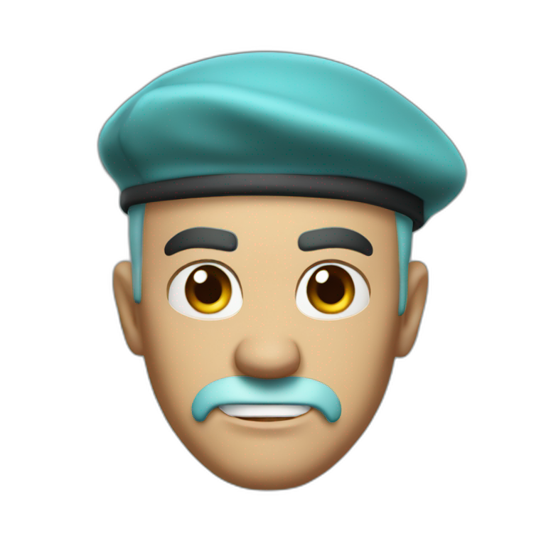 cyan beret bald angry 50 years old emoji