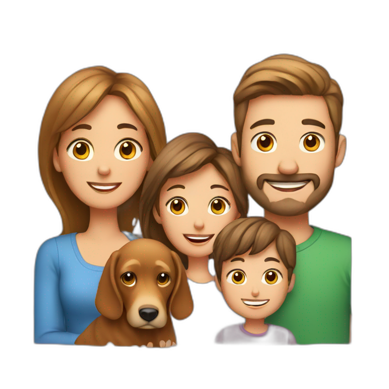 husband with wife, two sons and dog and cat emoji