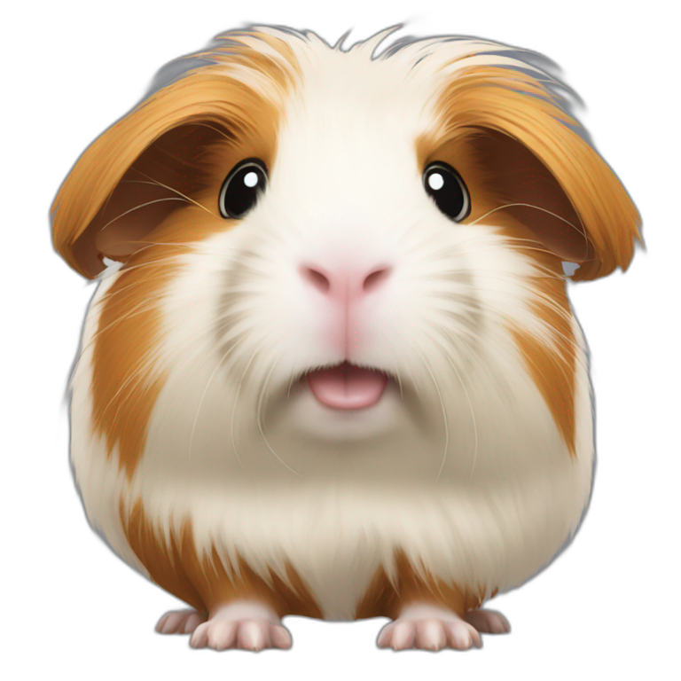 Guinea pig with hair in front of emoji