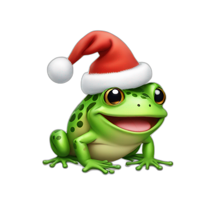Happy frog with a christmas hat emoji
