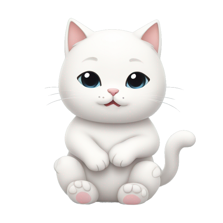 cute white minimalistic cat warms its paws, in sticker style emoji