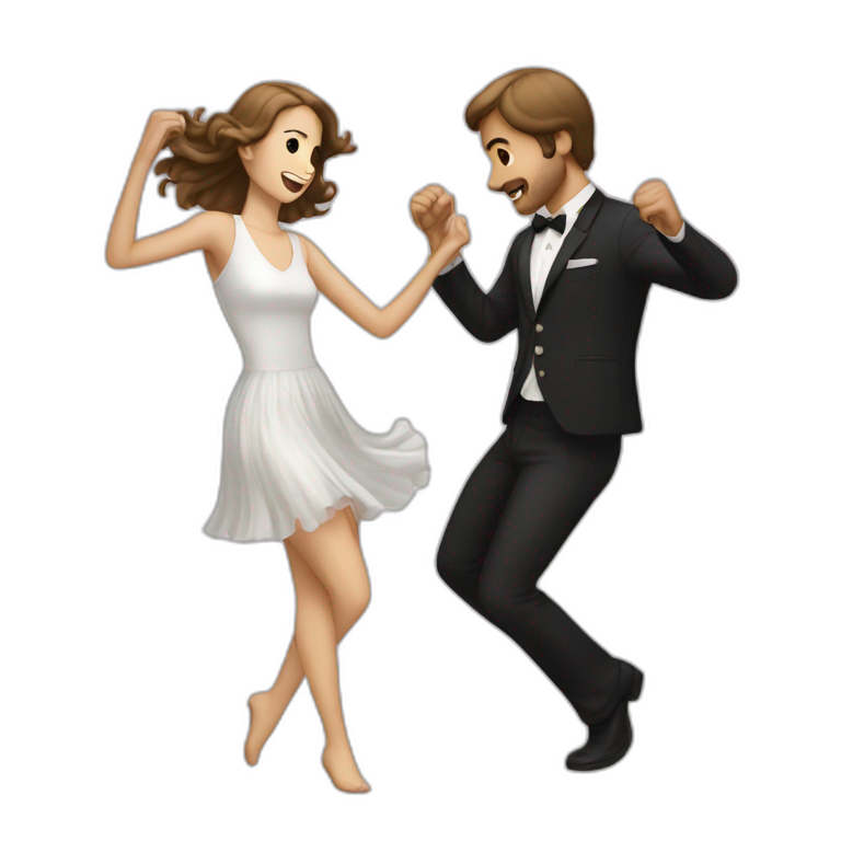 White brown hair couple dancing rocknroll emoji