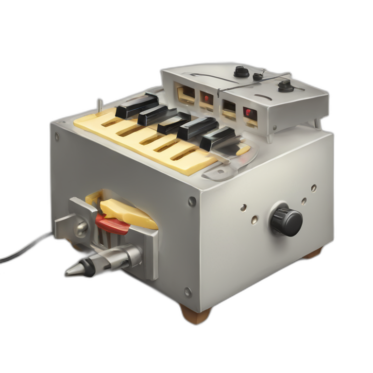 a mouse trap but instead of cheese it is a hardware synth in the trap emoji