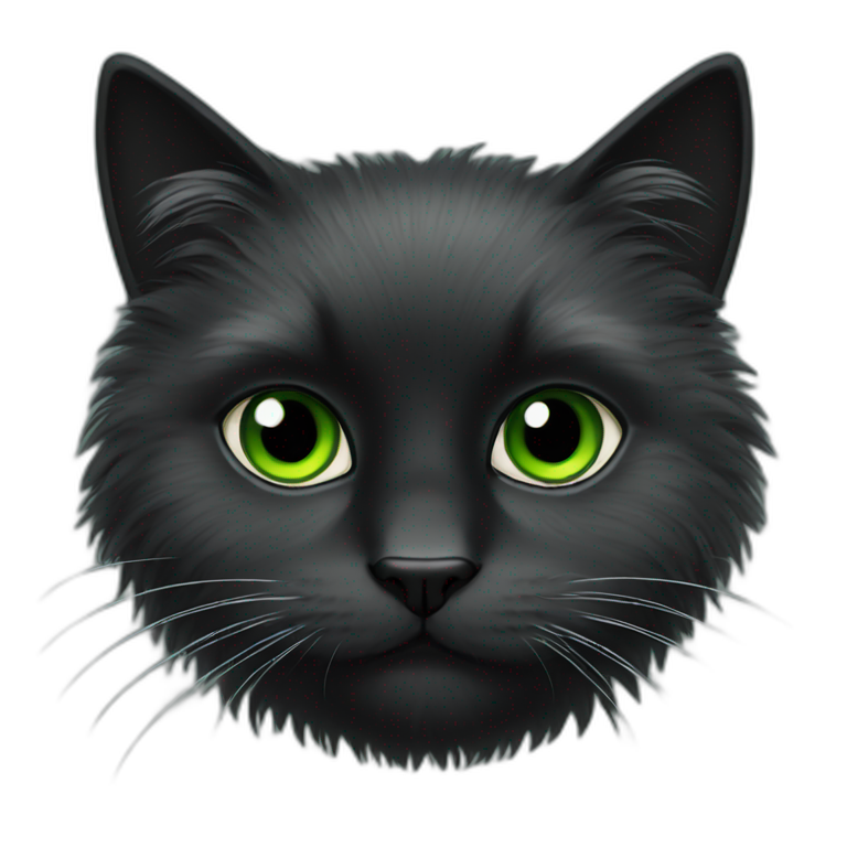 Black fluffy cat with green eyes emoji