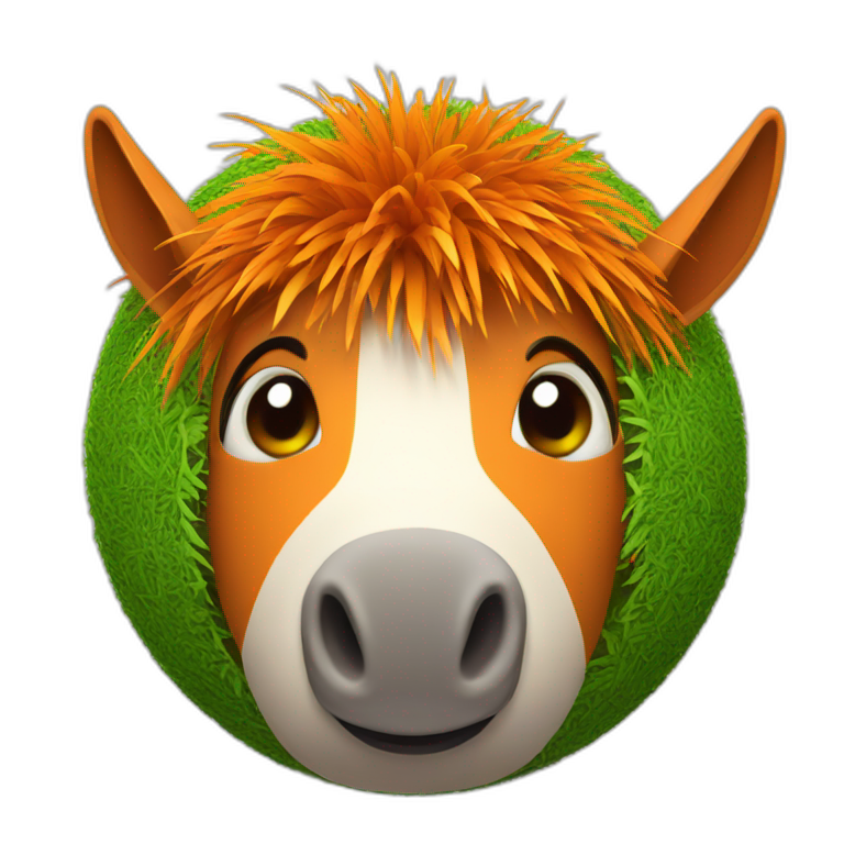3d sphere with a cartoon orange grass Donkey skin texture with hypnotic eyes emoji