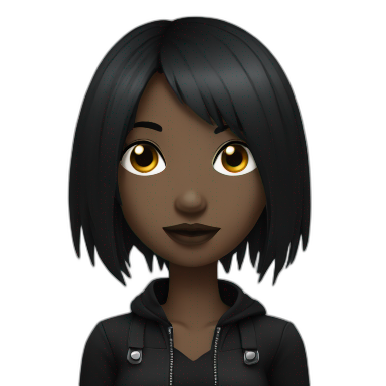 black goth girl with black hair emoji