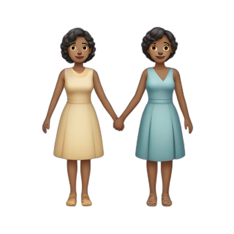 three racially ambiguous women side by side holding hands emoji