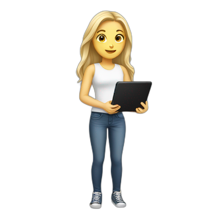 white girl holding tablet all body emoji