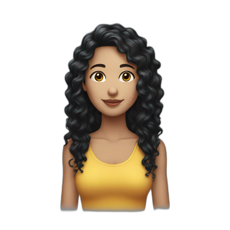 Thin woman very long black hair curly  emoji