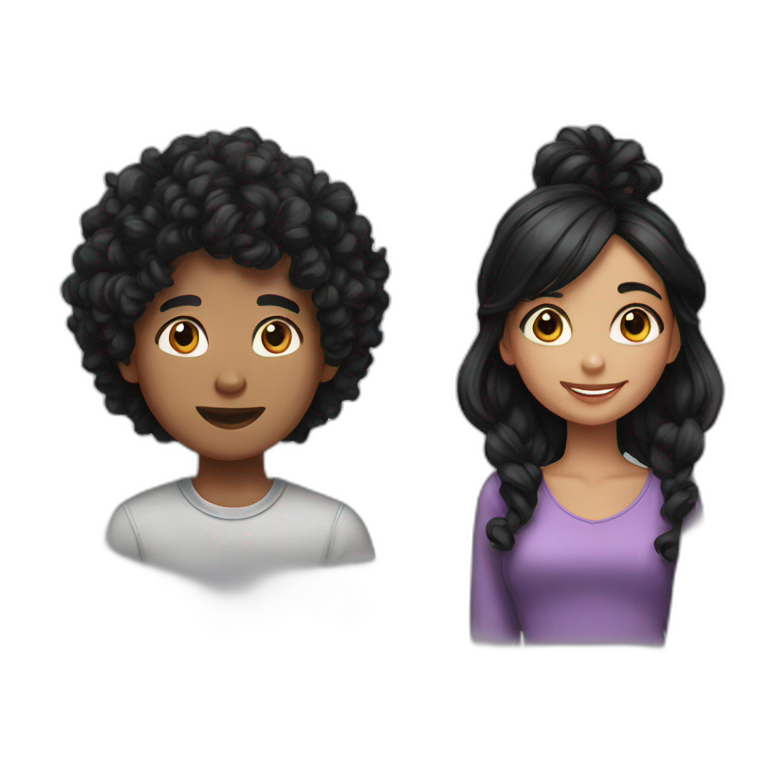 Boy with black hair and girl with curly black hair  emoji