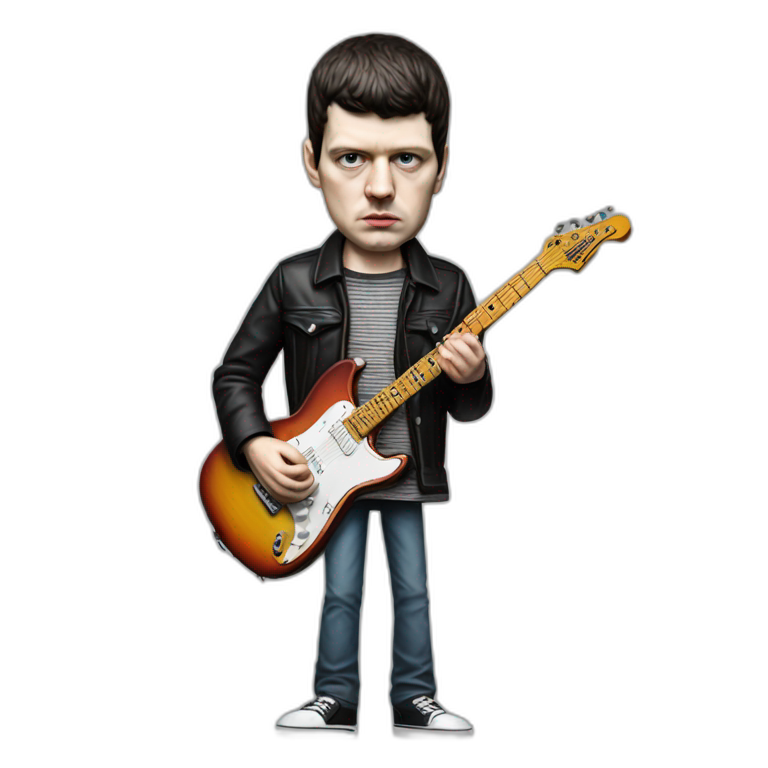 photo realistic Ian Curtis, playing electric guitar, standing up, full body front view emoji