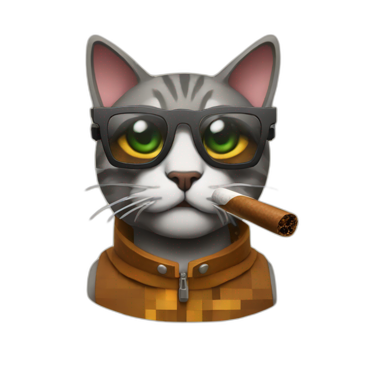 Cat smoking cigar and wearing Minecraft glasses emoji