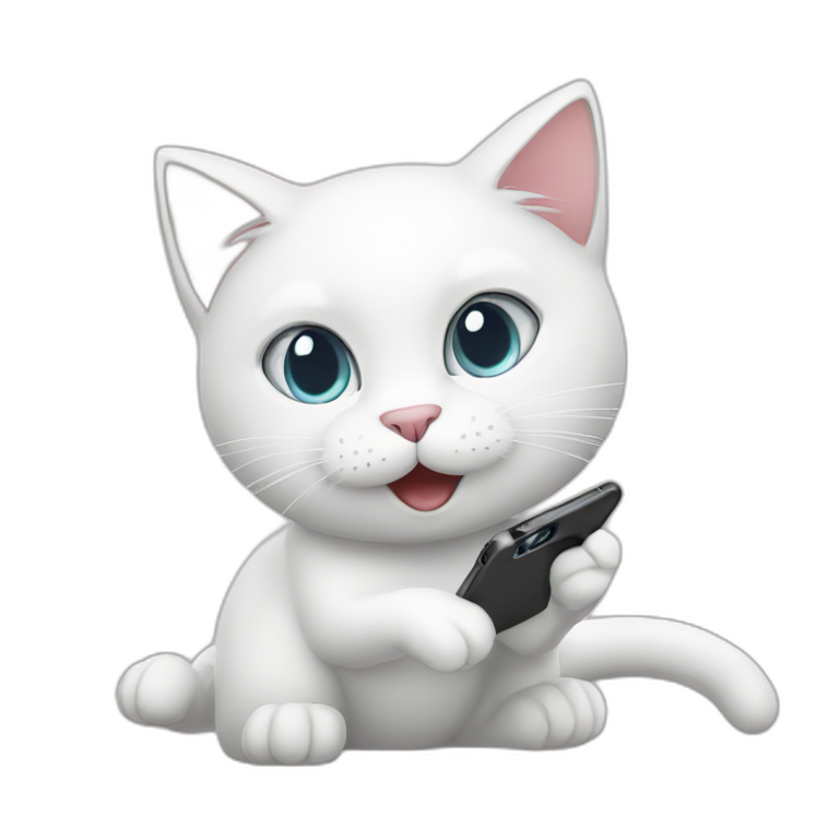 white cat playing phone emoji