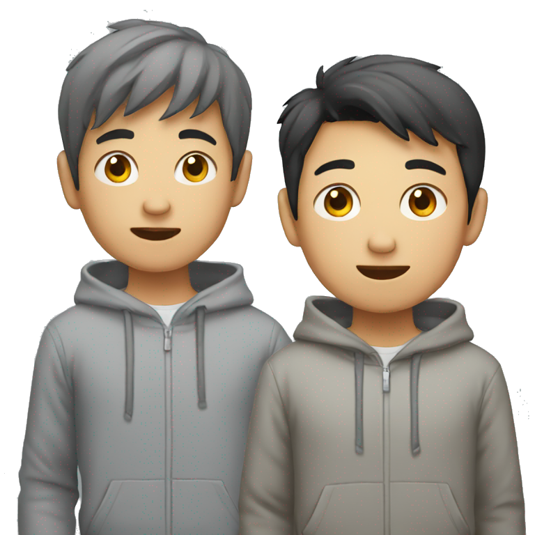 asian boy in grey hoodie talking with friend emoji