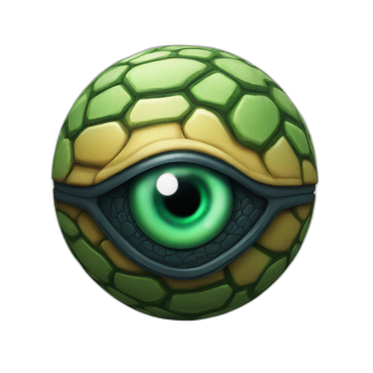 3d sphere with a cartoon Turtle skin texture with Eye of Horus emoji
