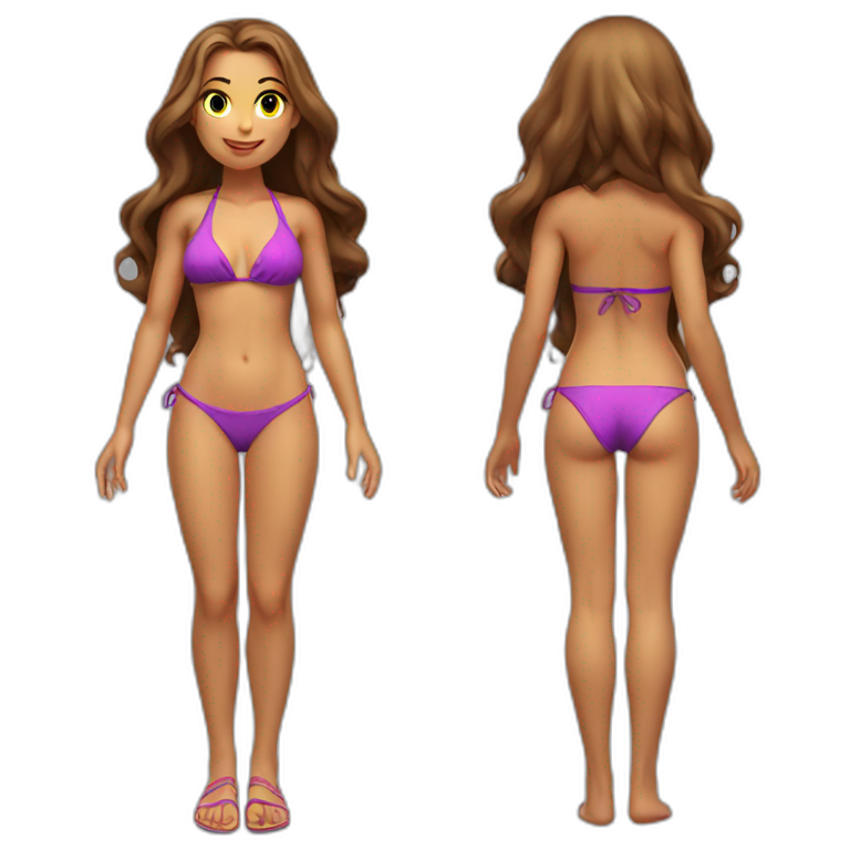 brazilian small bikini girl full body low angle view from front emoji AI Emoji Generator