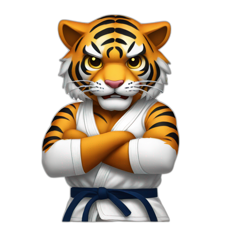 Tiger with evil face   jiu jitsu with his arms crossed emoji