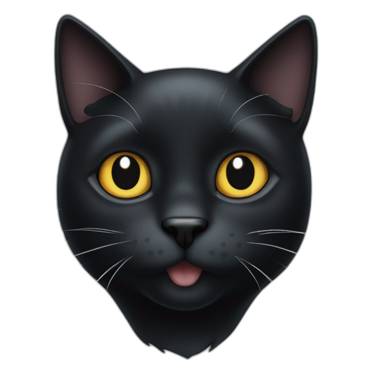 black cat with a white spot on the chest and vamier teeth emoji