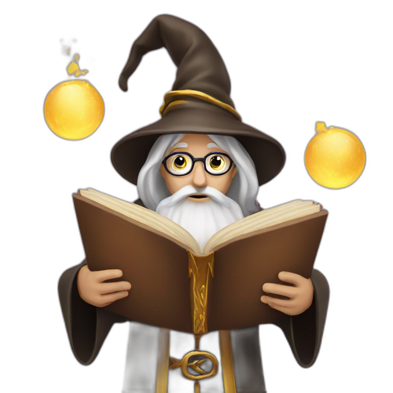 wizard doing magic holding a book emoji