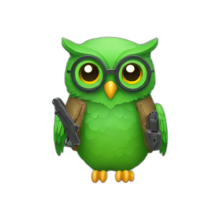 duolingo green owl with a gun emoji