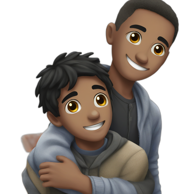 boys hugging indoors emoji