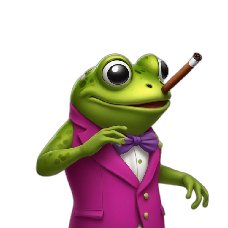 Frog wearing magenta coat smoking cigar  emoji