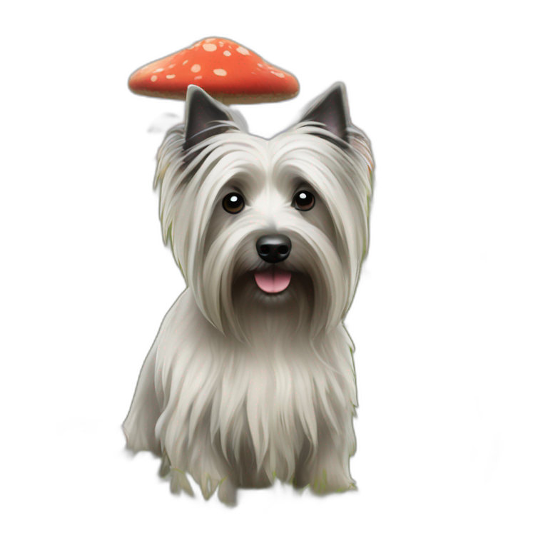 Skye terrier in a mushroom field emoji