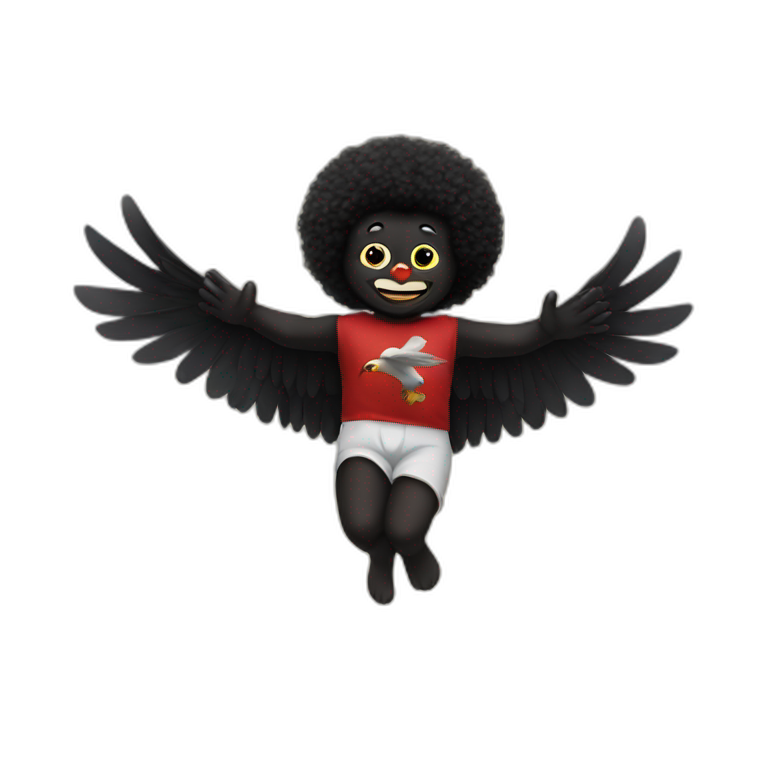 Golliwog flying an eagle emoji