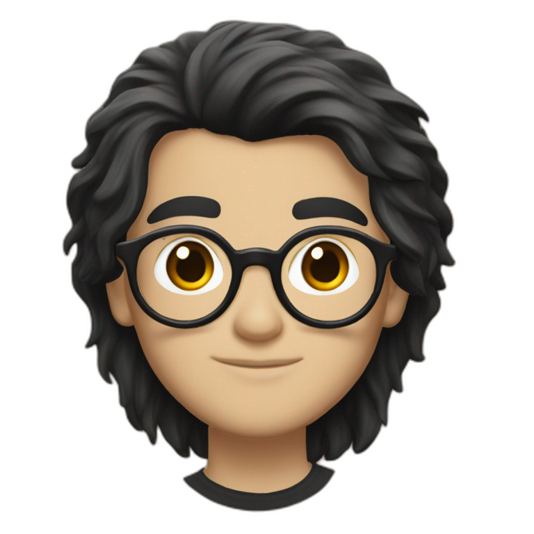 Harry Potter with black hairs wears a T-shirt with the word Sude on it emoji