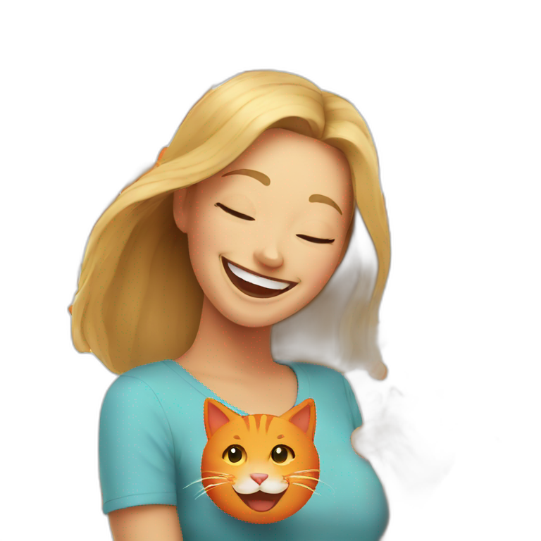 woman laughing with orange cat emoji