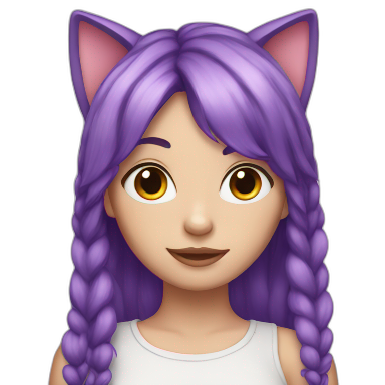 white girl with purple hair and cat ears emoji