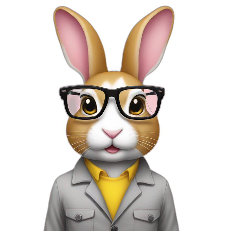 Specialist rabbit pink with glasses black wears shirt yellow emoji