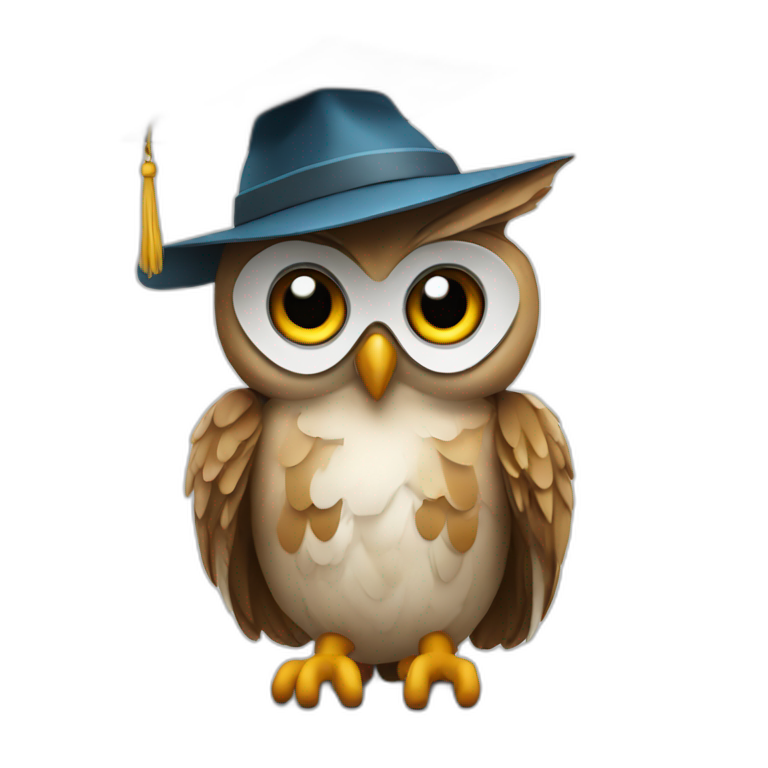an owl with a student's hat emoji