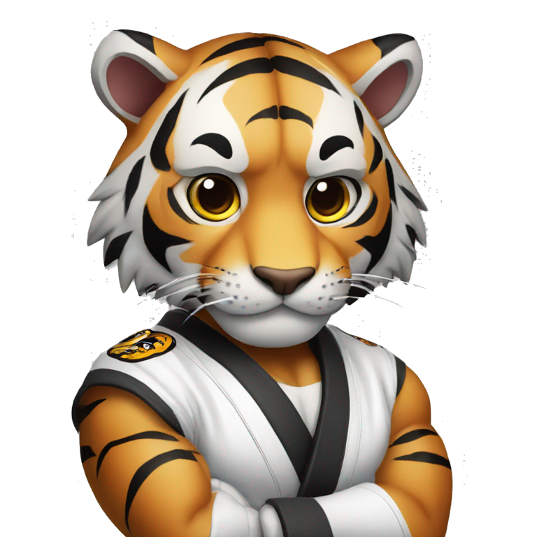 Tiger with evil face  jiu-jitsu black belt with his arms crossed emoji