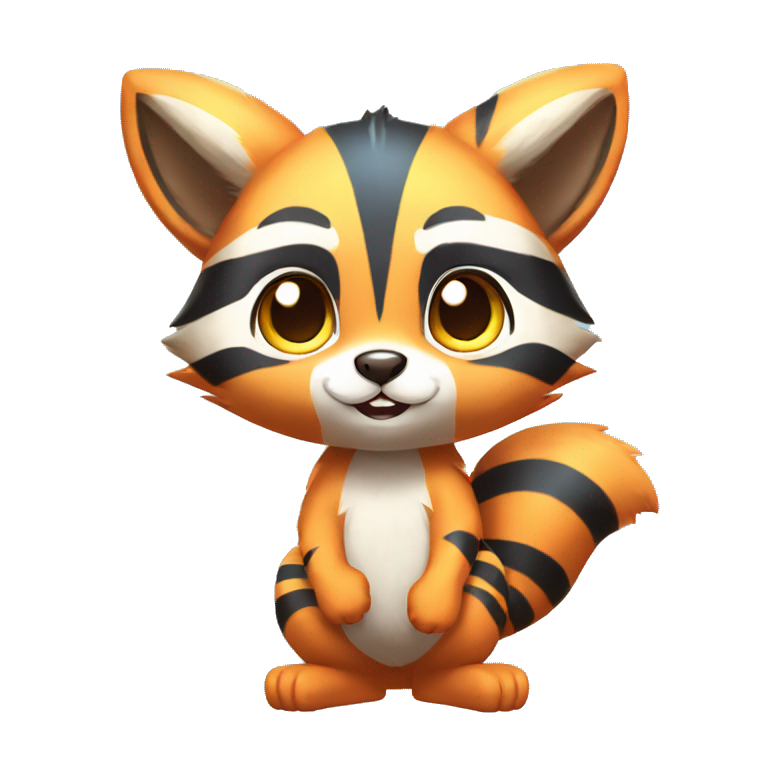 Colorful Shiny Kawaii Cute Raccoon-Tiger-Fakémon-Pokémon full body emoji