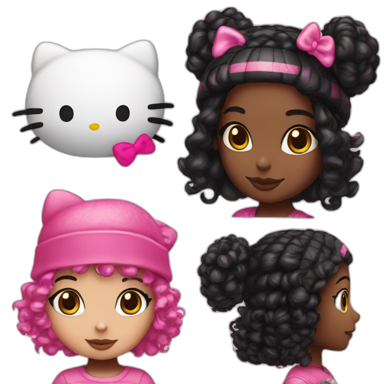 Hello kitty con gorro black girl with curly pink and black hair emoji