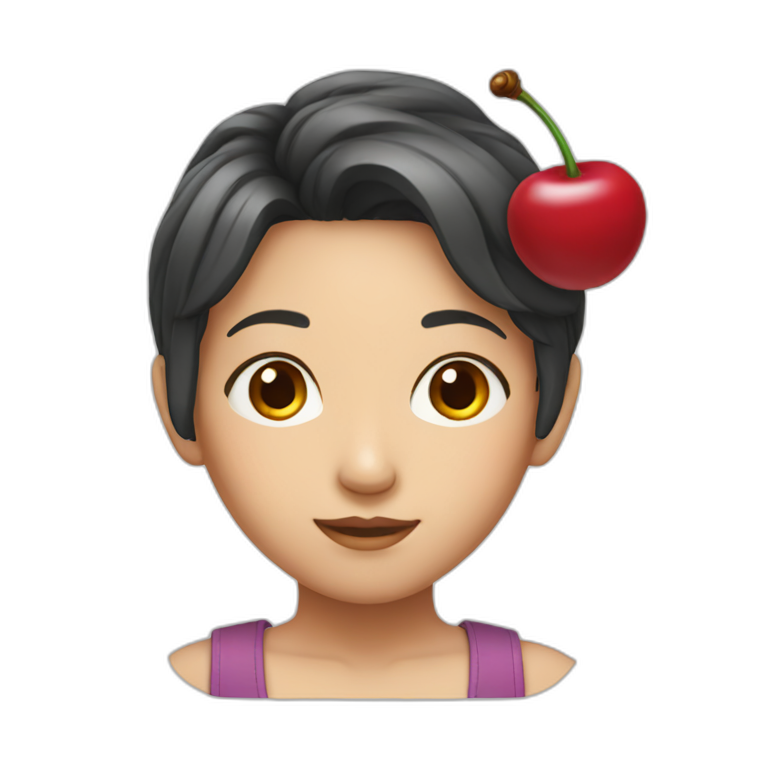 asian girl with cherry hair emoji