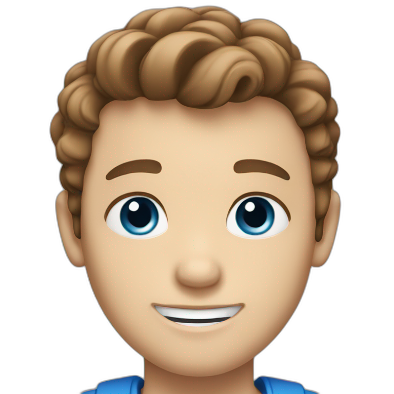 white boy, brown hair, smiling and blue eyes emoji