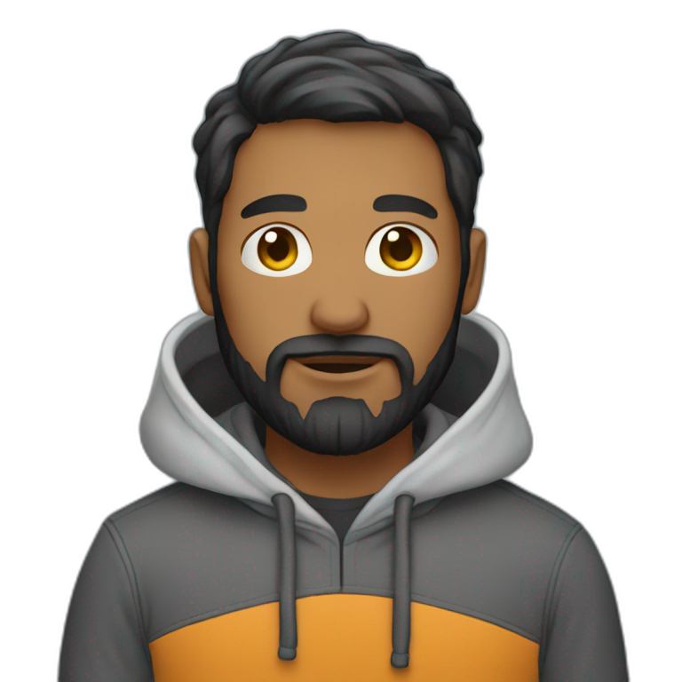 Developer with a beard wearing a hoodie emoji